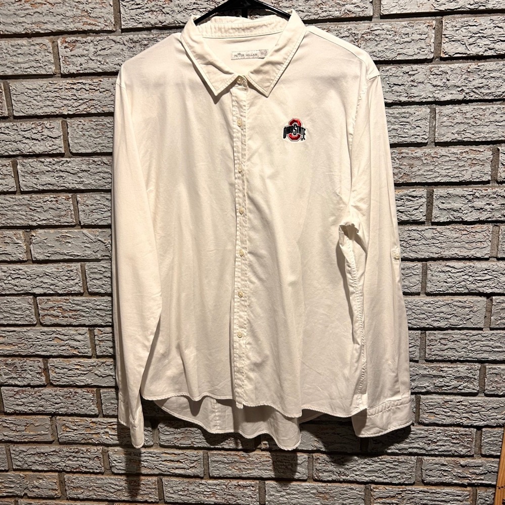 Peter Millar Ohio State Buckeyes White Button Down Shirt Women XL Stretch Cotton